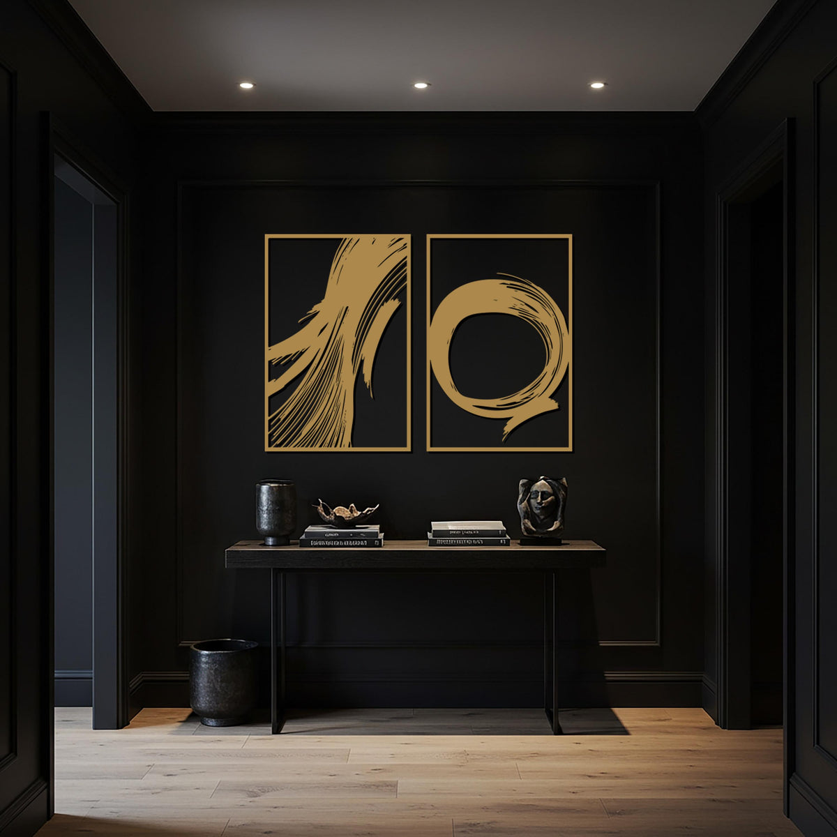 Abstract Brush Strokes, Modern Metal Wall Art, Two-Piece Minimalist Black Line Artwork for Contemporary Homes and Creative Interiors