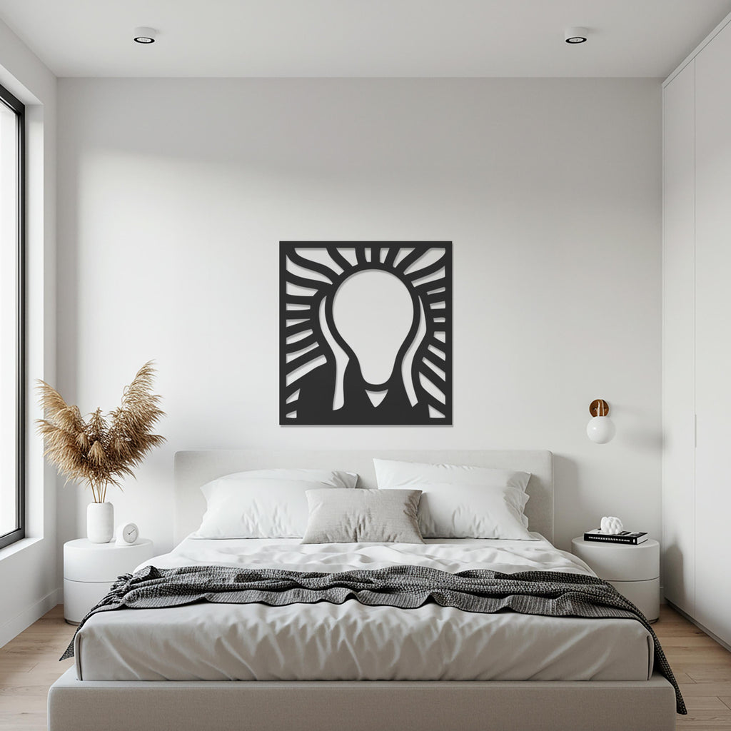 Light Bulb Metal Wall Art, Creative Idea Decor, Modern Abstract Square Sculpture, Minimalist Innovation Artwork for Home & Office