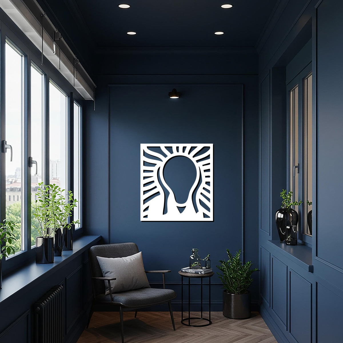 Light Bulb Metal Wall Art, Creative Idea Decor, Modern Abstract Square Sculpture, Minimalist Innovation Artwork for Home & Office