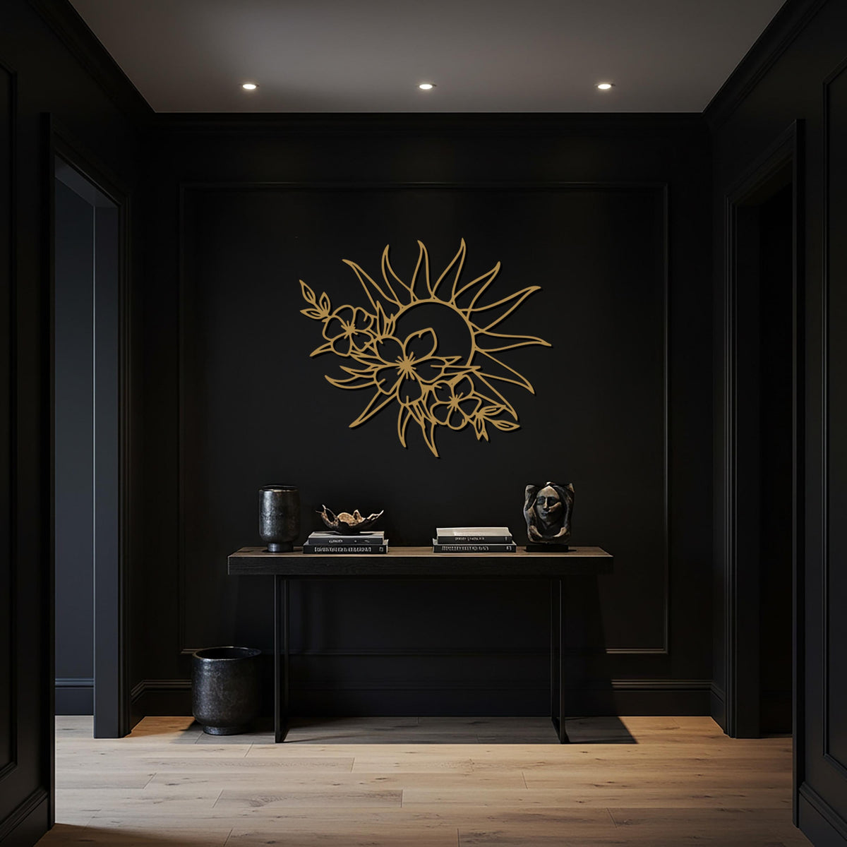 Sun and Flower Metal Wall Art, Modern Nature Decor, Elegant Floral Sculpture, Bohemian Sun Wall Hanging, Contemporary Living Room Decoration