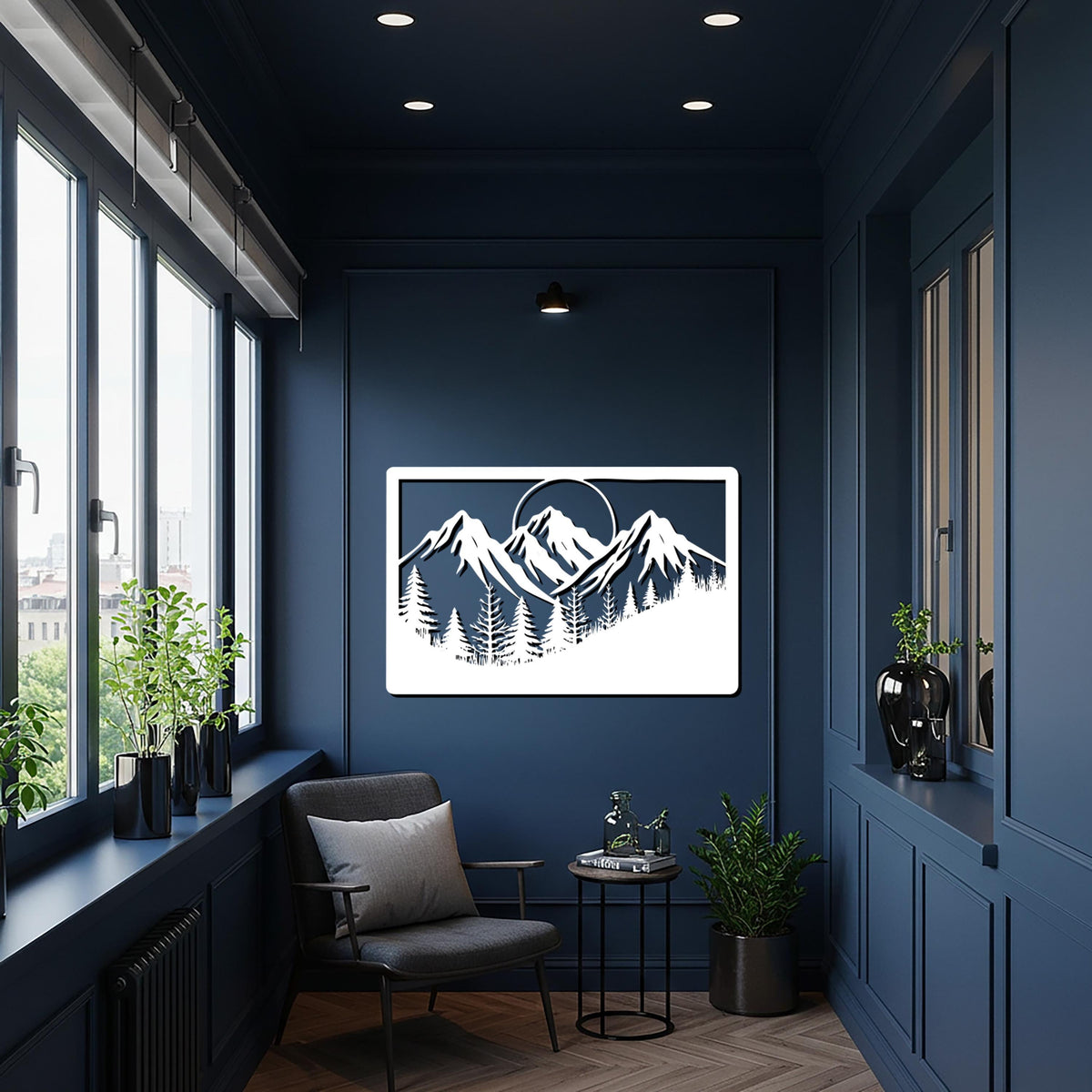 Mountain Landscape Metal Wall Art, Nature Inspired Decor, Rustic Cabin Wall Sculpture, Modern Rectangular Wall Hanging for Living Room