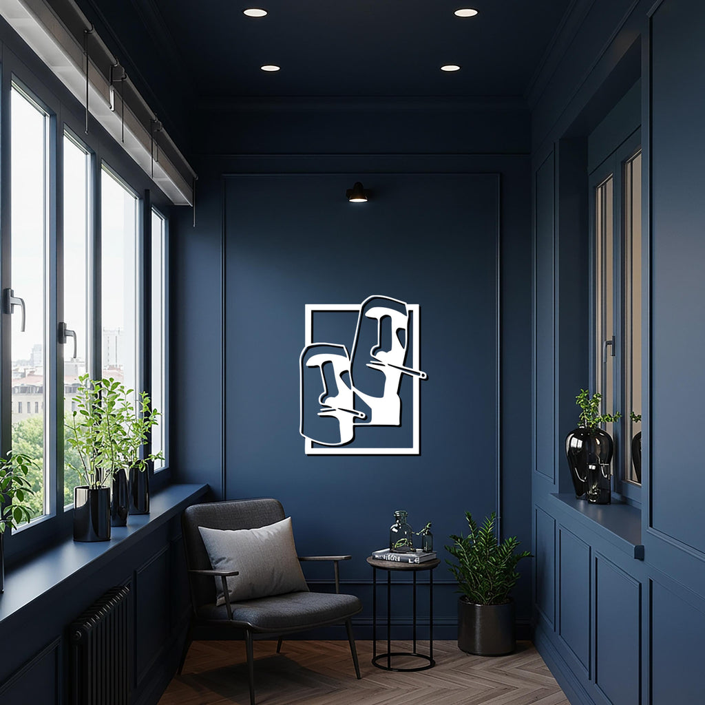 Moai Face Metal Wall Art, Modern Easter Island Sculpture Decor, Minimalist Black Steel Wall Accent for Unique Homes, Offices and Studios