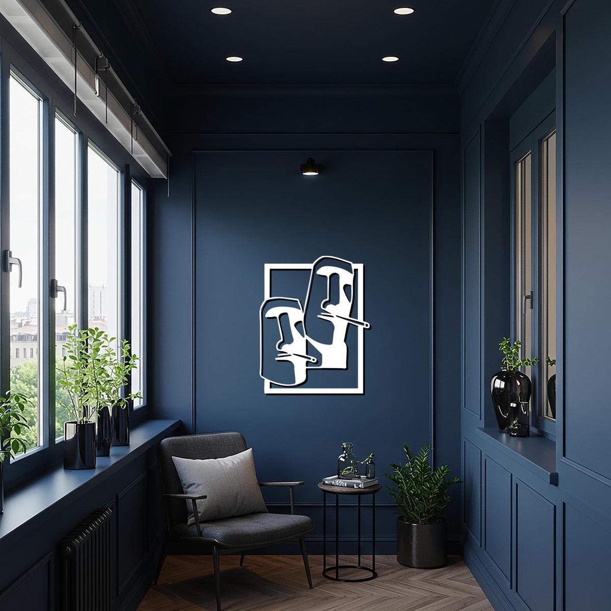 Moai Face Metal Wall Art, Modern Easter Island Sculpture Decor, Minimalist Black Steel Wall Accent for Unique Homes, Offices and Studios