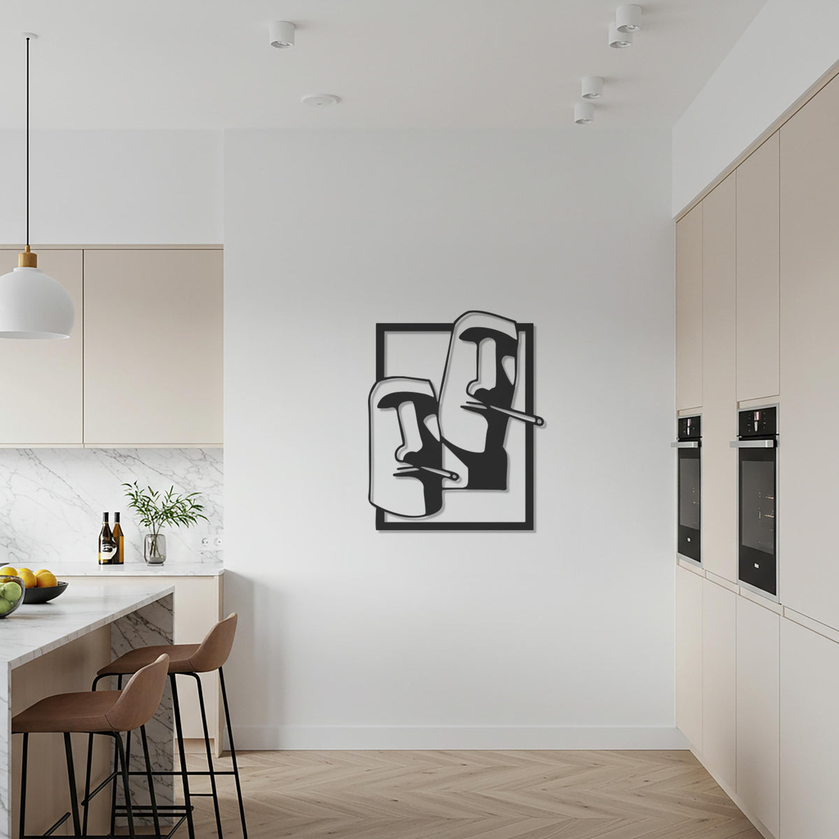 Moai Face Metal Wall Art, Modern Easter Island Sculpture Decor, Minimalist Black Steel Wall Accent for Unique Homes, Offices and Studios