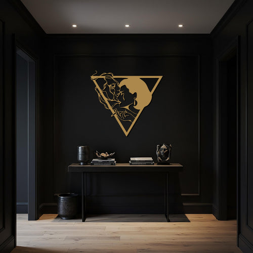 Abstract Kiss Metal Wall Art, Romantic Minimalist Couple Silhouette, Geometric Triangle Frame Modern Wall Decor for Unique Interiors