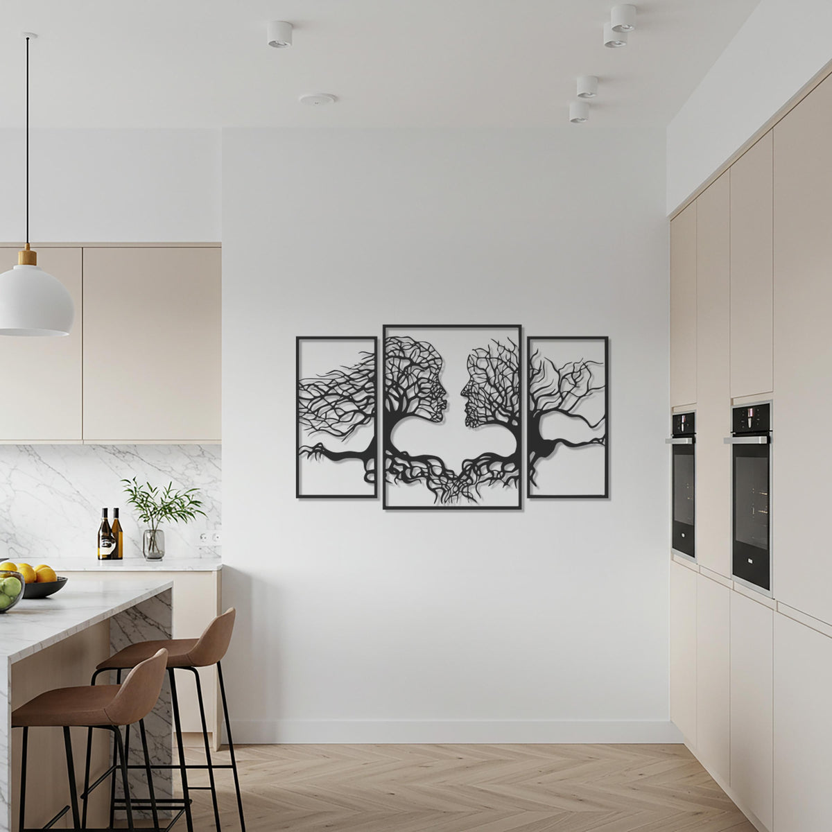 Tree of Life Metal Wall Art, Abstract Couple Silhouette, Modern Nature Inspired Metal Artwork, Unique 3 Piece Black Minimalist Wall Decor