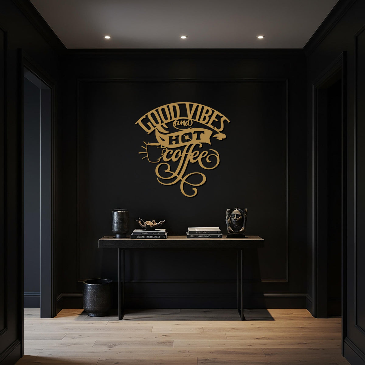Coffee Metal Wall Art, Good Vibes and Hot Coffee Kitchen Decor, Modern Cafe Quote Metal Sign, Stylish Black Coffee Wall Sculpture