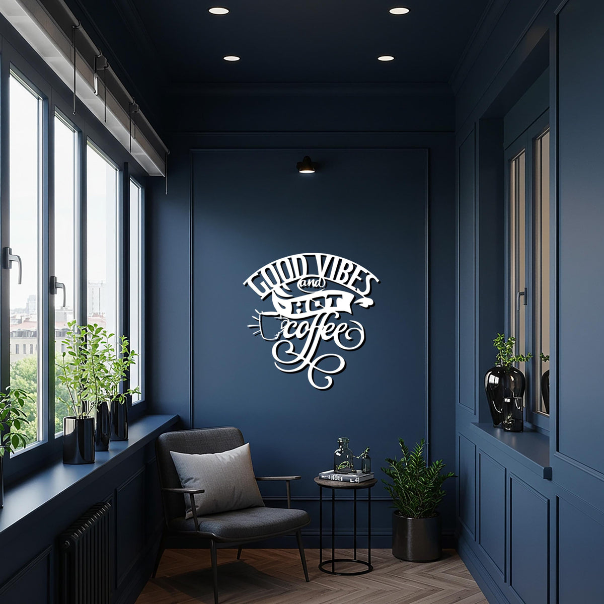 Coffee Metal Wall Art, Good Vibes and Hot Coffee Kitchen Decor, Modern Cafe Quote Metal Sign, Stylish Black Coffee Wall Sculpture