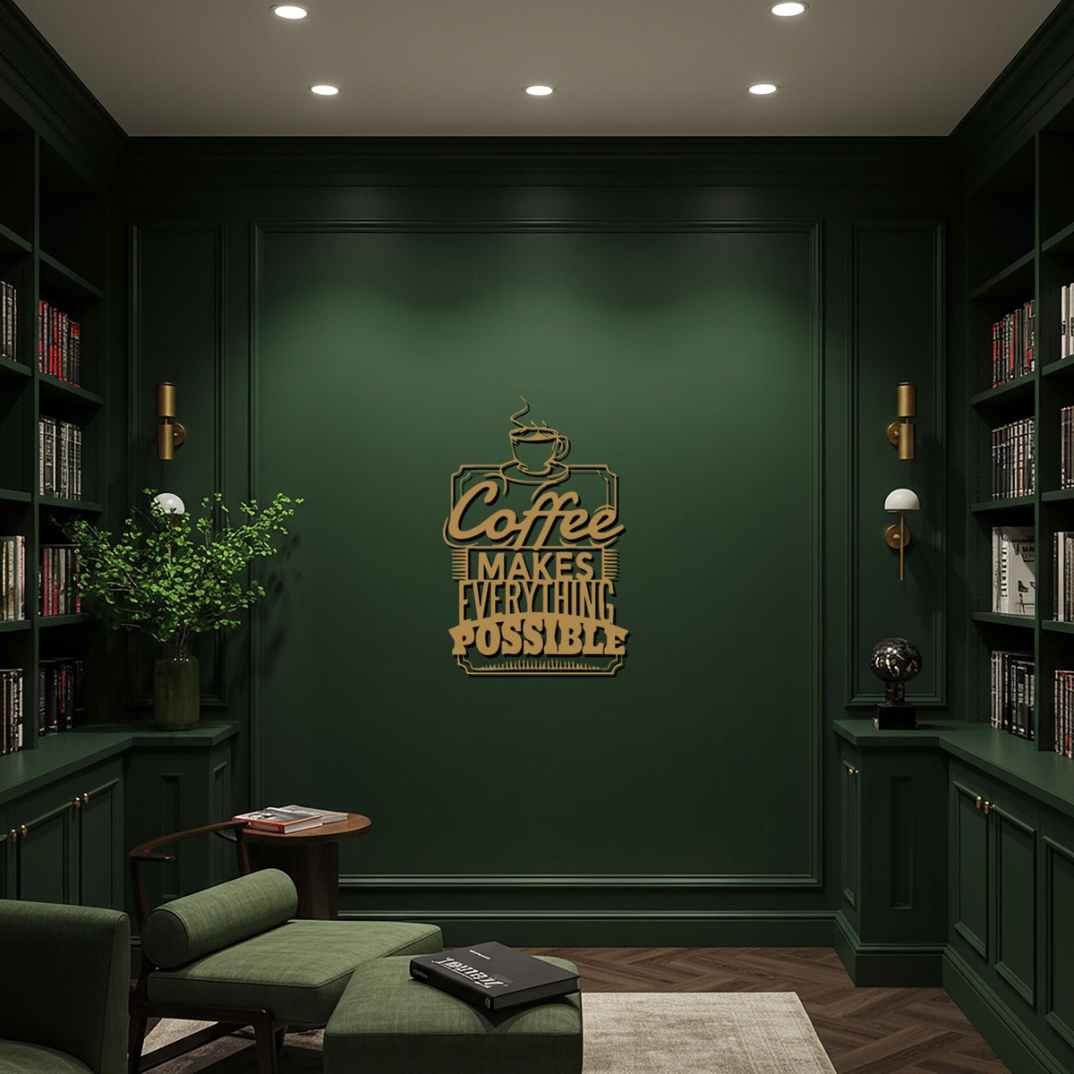 Coffee Metal Wall Art, Kitchen Coffee Quote Sign, Coffee Makes Everything Possible Metal Decor, Modern Coffee Wall Sculpture