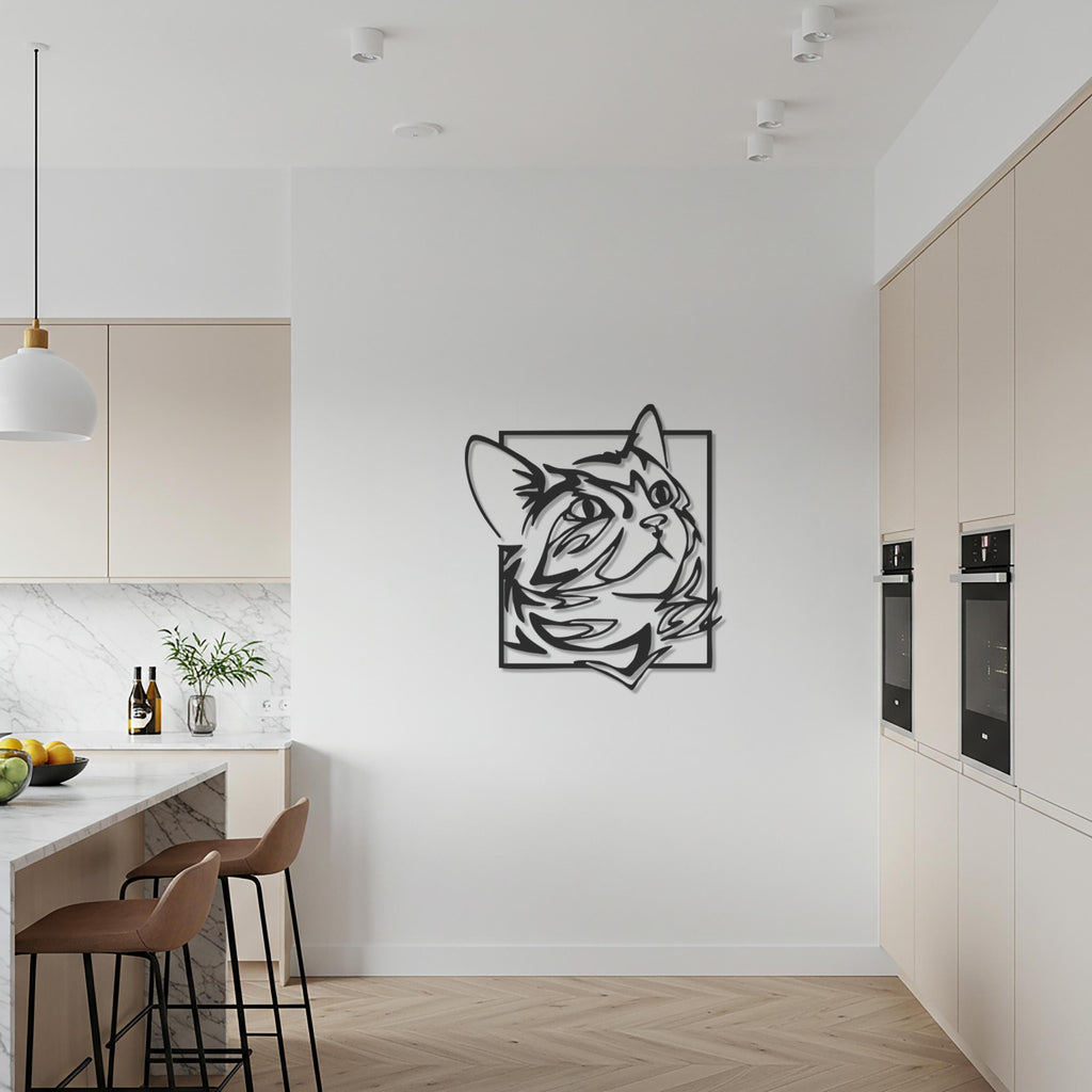 Cat Metal Wall Art, Modern Cat Face Metal Sculpture, Feline Home Wall Decor for Pet Lovers, Unique Cat Inspired Interior Accent