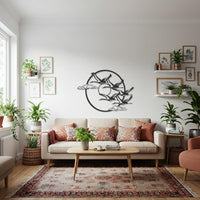 Flying Birds Metal Wall Art, Minimalist Black Bird Silhouette with Circle and Clouds, Modern Nature-Inspired Metal Wall Décor Accent 4