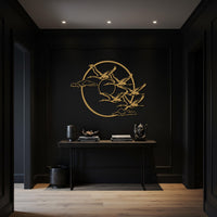 Flying Birds Metal Wall Art, Minimalist Black Bird Silhouette with Circle and Clouds, Modern Nature-Inspired Metal Wall Décor Accent 5