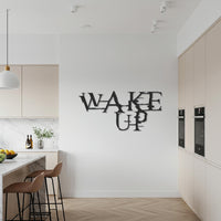 Wake Up Metal Wall Art, Modern Motivational Word Sign, Bold Black Typography Metal Decor, Inspirational Wall Sculpture for Home or Office 1