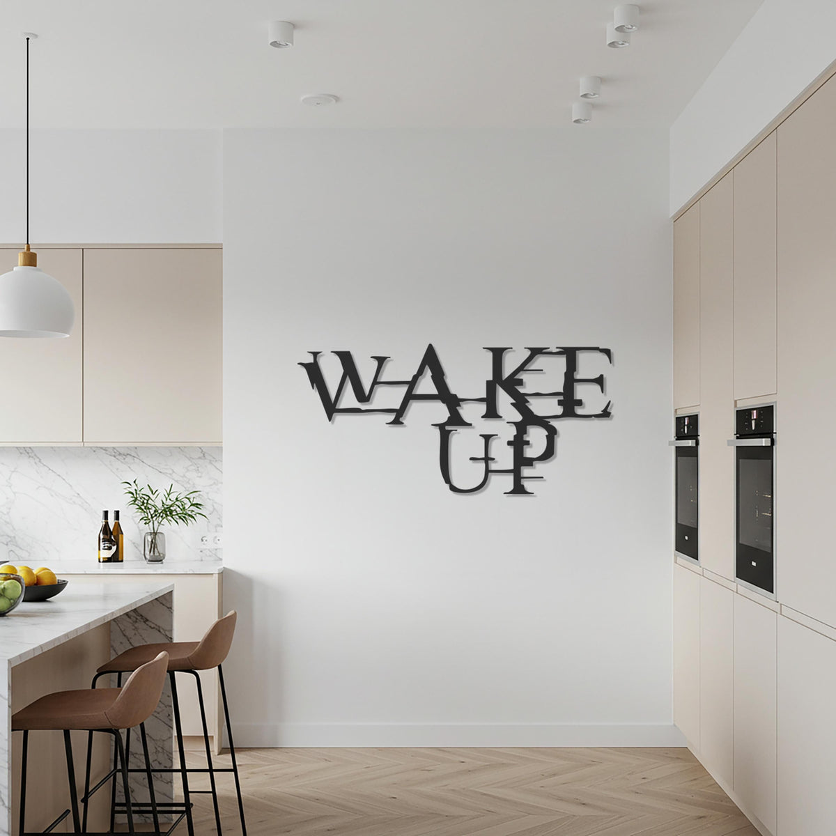 Wake Up Metal Wall Art, Modern Motivational Word Sign, Bold Black Typography Metal Decor, Inspirational Wall Sculpture for Home or Office