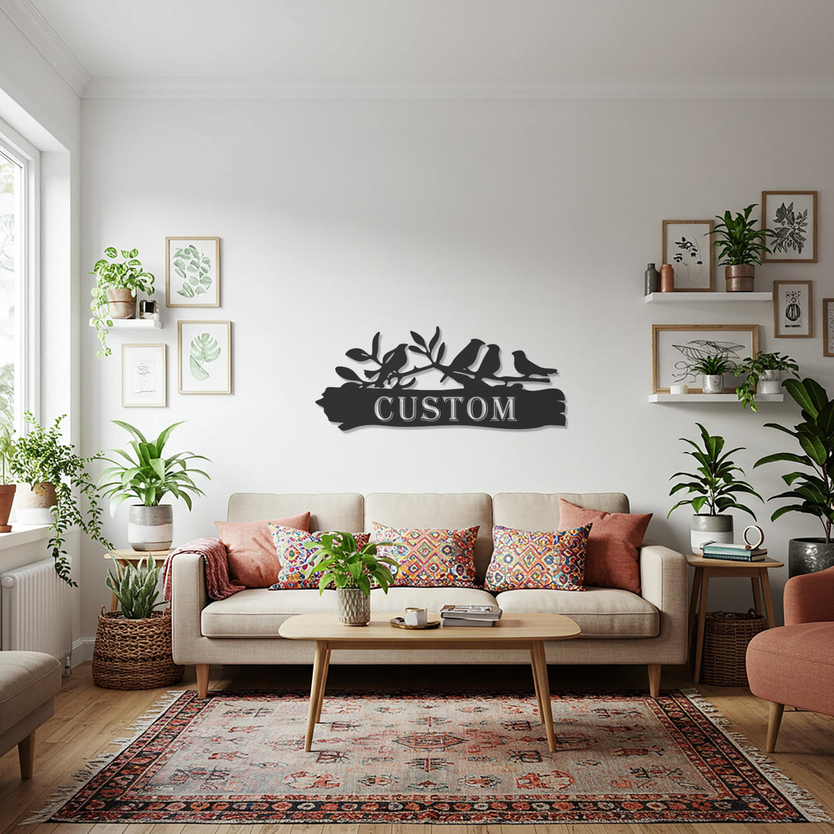 Custom Wall Sign, Bird Branch Wall Sign, Personalized Name Decor, Family Name Sign, Rustic Gift, Cabin Decor, Garden Wall Art, New Home Gift