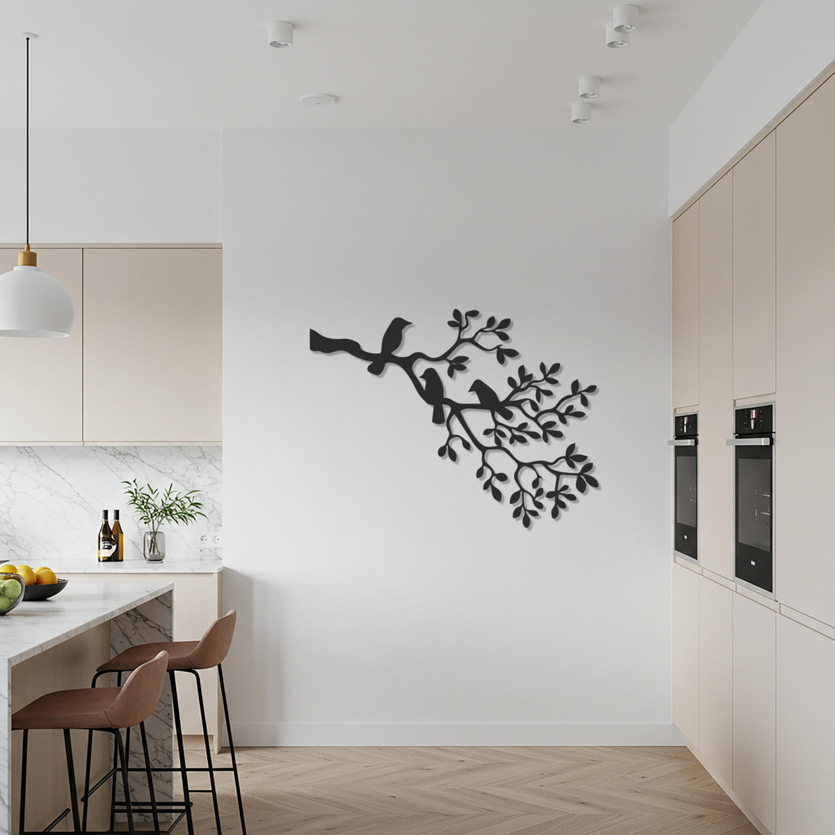 Bird Wall Art, Metal Tree Branch Decor, Modern Gift, Nature Wall Sign, Minimalist Home Decoration, Artistic Metal Wall Sculpture