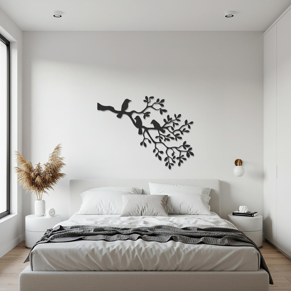 Bird Wall Art, Metal Tree Branch Decor, Modern Gift, Nature Wall Sign, Minimalist Home Decoration, Artistic Metal Wall Sculpture