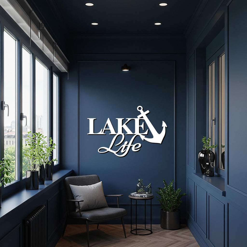 Lake Life Wall Art, Nautical Metal Sign, Anchor Wall Decor, Cabin House Decoration, Rustic Lake Home Gift, Boho Metal Sculpture