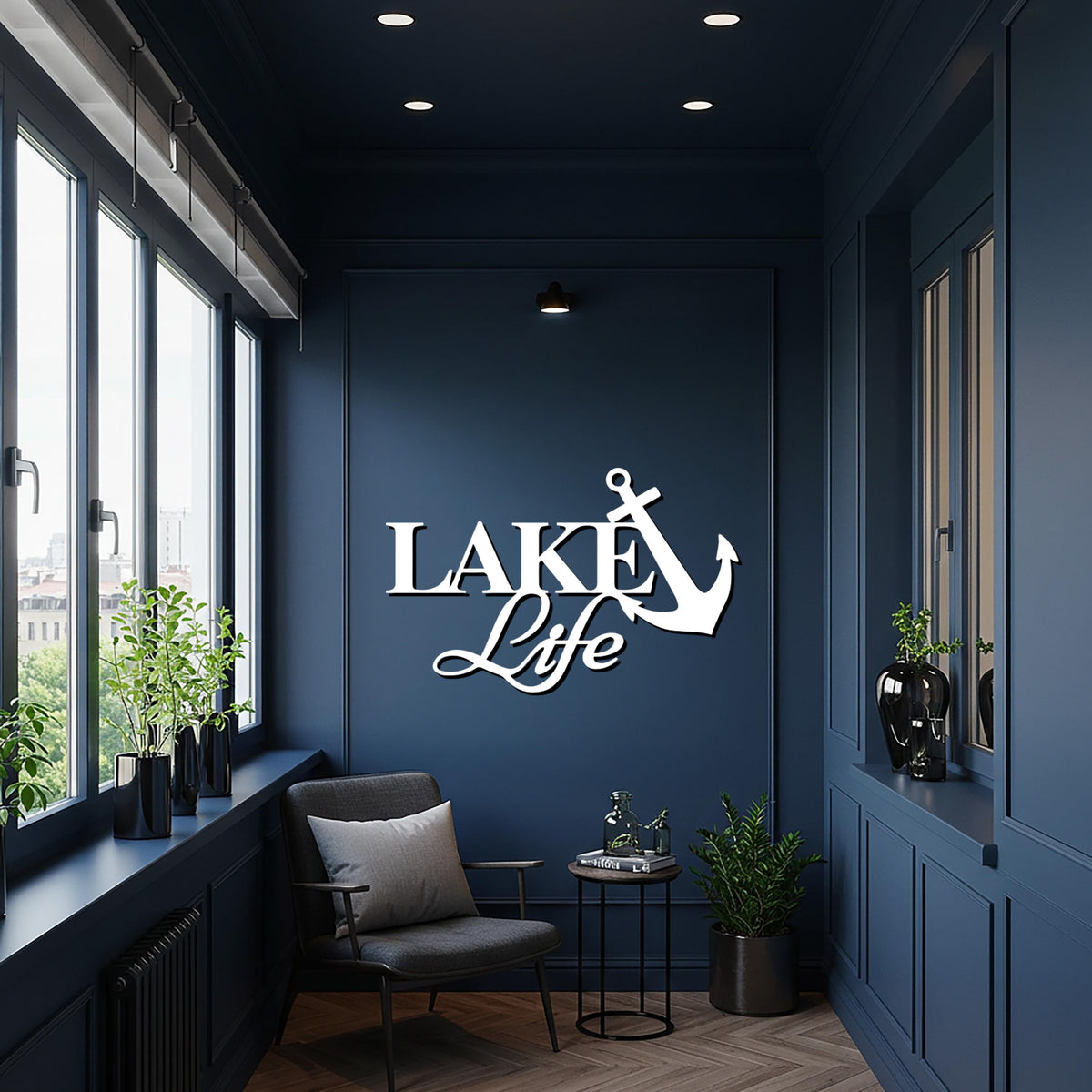 Lake Life Wall Art, Nautical Metal Sign, Anchor Wall Decor, Cabin House Decoration, Rustic Lake Home Gift, Boho Metal Sculpture