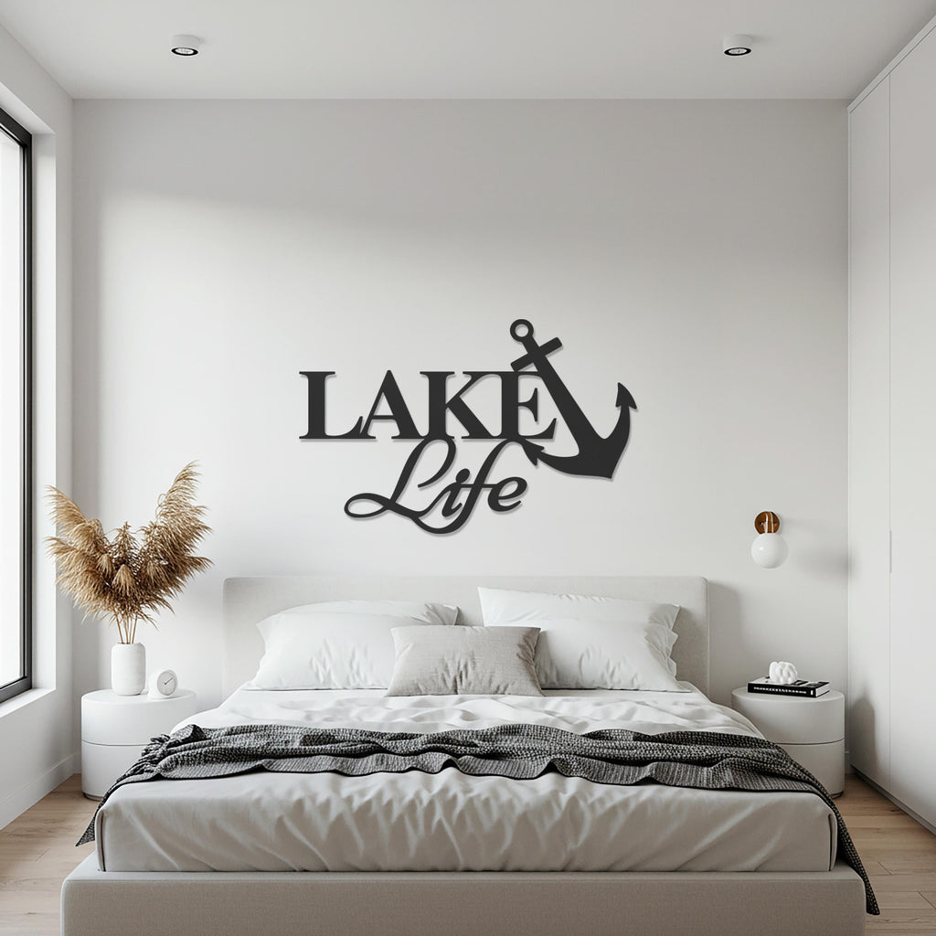 Lake Life Wall Art, Nautical Metal Sign, Anchor Wall Decor, Cabin House Decoration, Rustic Lake Home Gift, Boho Metal Sculpture