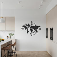 World Map Art, Compass Metal Wall Art, Travel Lover Gift, Modern Home Decor, Adventure Wall Sculpture, Minimalist Gift, World Wall Sign 6
