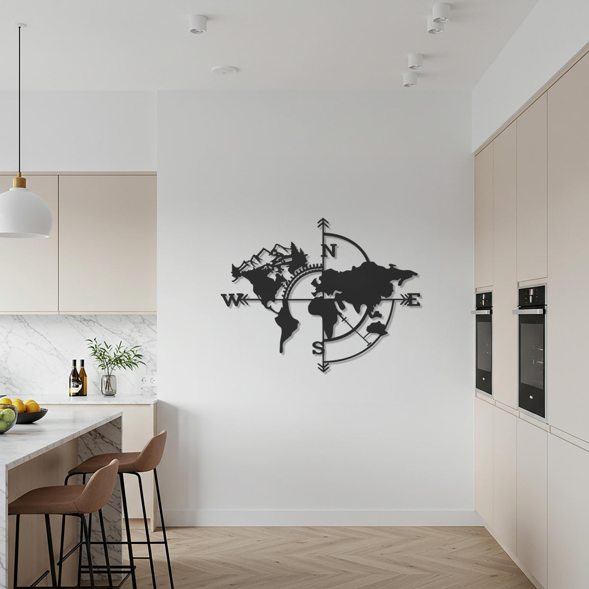World Map Art, Compass Metal Wall Art, Travel Lover Gift, Modern Home Decor, Adventure Wall Sculpture, Minimalist Gift, World Wall Sign
