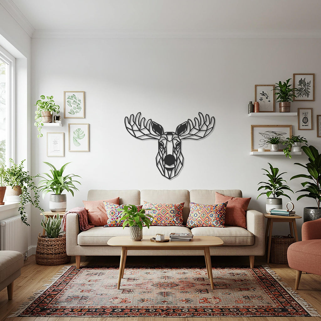 Geometric Moose Metal Wall Art, Modern Animal Decor, Nordic Style Home Accent, Rustic Cabin Wall Sculpture, Nature Inspired Design