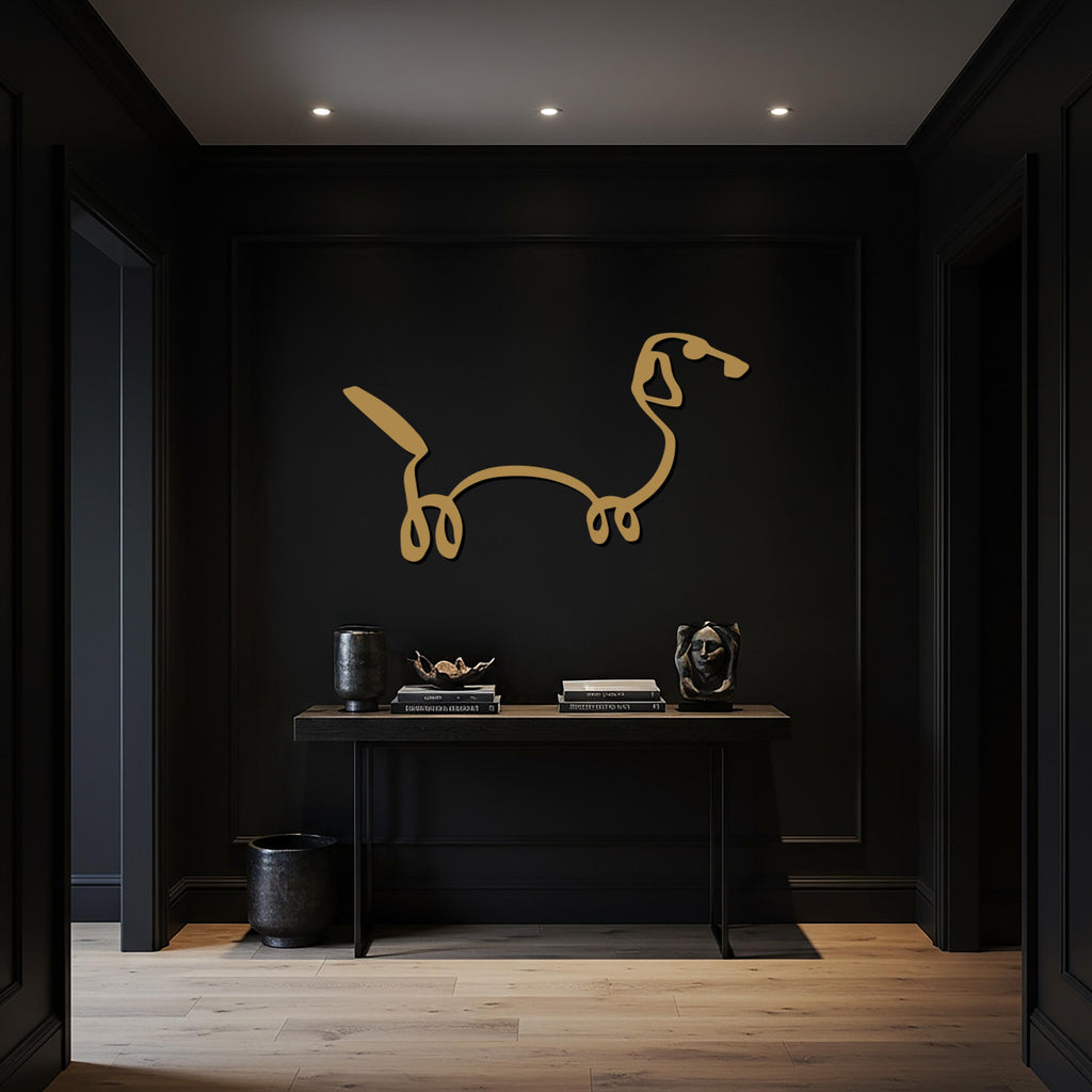 Dachshund Wall Sign, Metal Wall Art, Minimalist Dog Decor, Modern Pet Line Sculpture, Sausage Dog Lover Gift, Contemporary Home Design