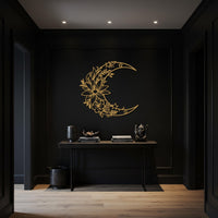 Floral Sign, Moon Wall Art, Metal Wall Art, Boho Crescent Moon Decor, Celestial Home Design, Modern Bedroom Wall Sculpture, Moon Lover Gift 1