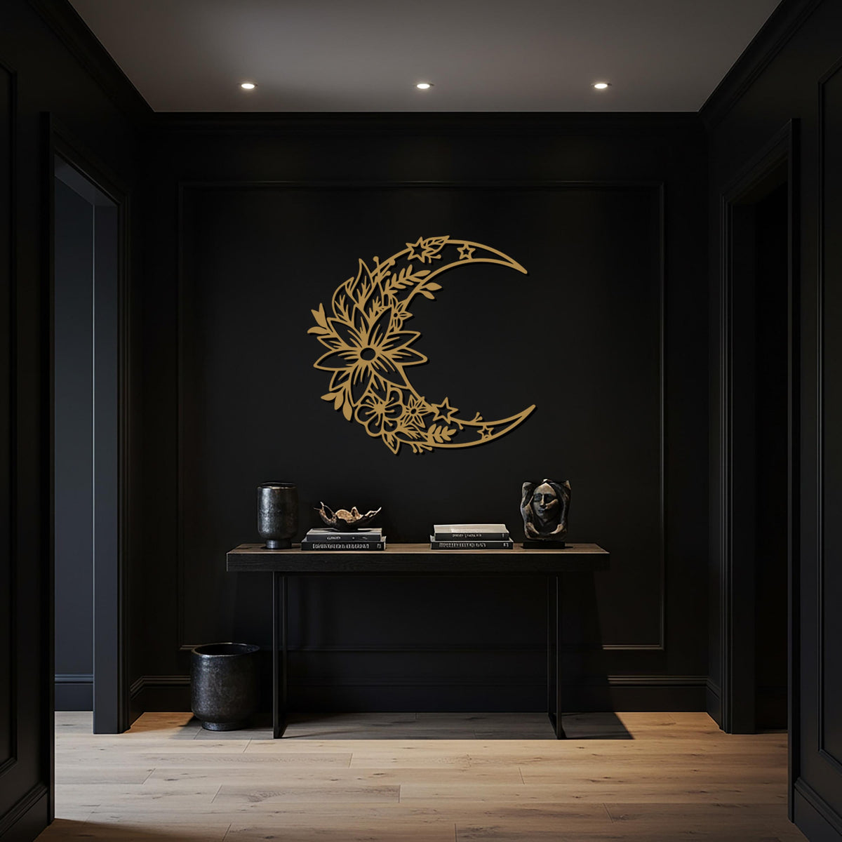 Floral Sign, Moon Wall Art, Metal Wall Art, Boho Crescent Moon Decor, Celestial Home Design, Modern Bedroom Wall Sculpture, Moon Lover Gift