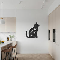 Cat Metal Wall Art, Minimal Cat Silhouette Decor, Heart Cutout Pet Lover Gift, Modern Animal Wall Sculpture, Feline Home Artwork 6