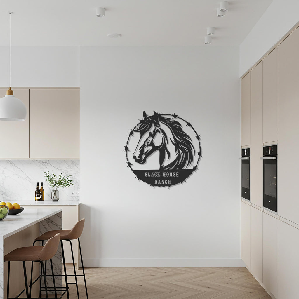 Custom Horse Ranch Metal Sign, Personalized Stable Wall Art, Farm Name Metal Decor, Western Horse Silhouette Sign, Barn Decor Gift
