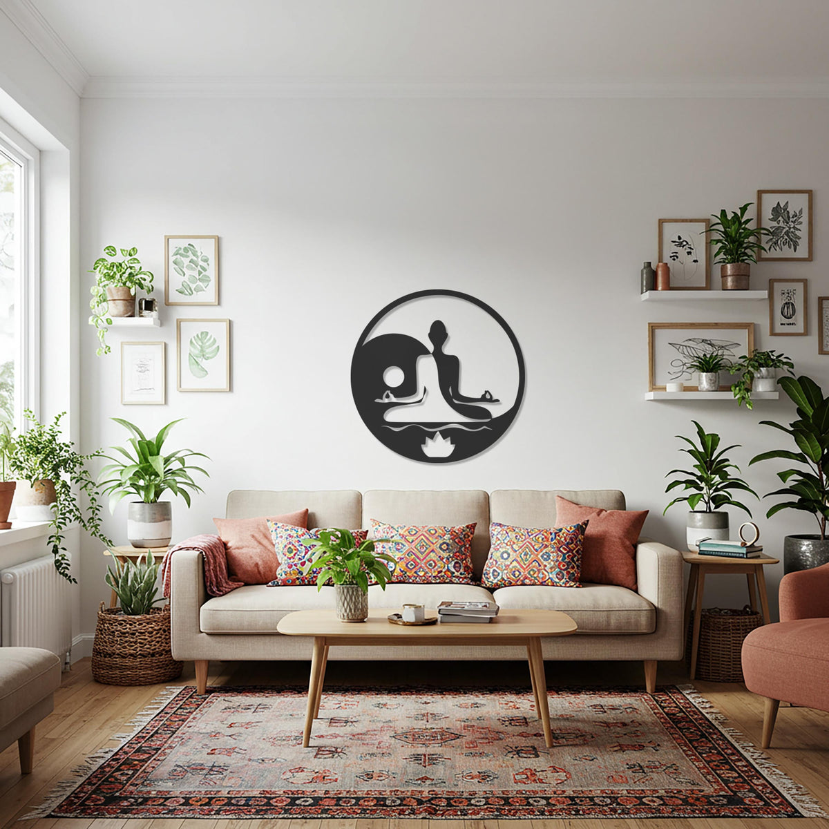 Yoga Meditation Yin Yang Metal Wall Art – Zen Decor, Spiritual Wall Hanging, Yoga Studio Decor, Mindfulness Gift, Metal Silhouette Art