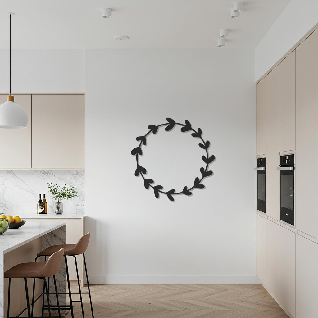 Leaf Wreath Metal Wall Art, Modern Gift, Minimalist Gift, Circle Branch Decor, Metal Nature Wall Hanging, Entryway Decor, Living Room Accent