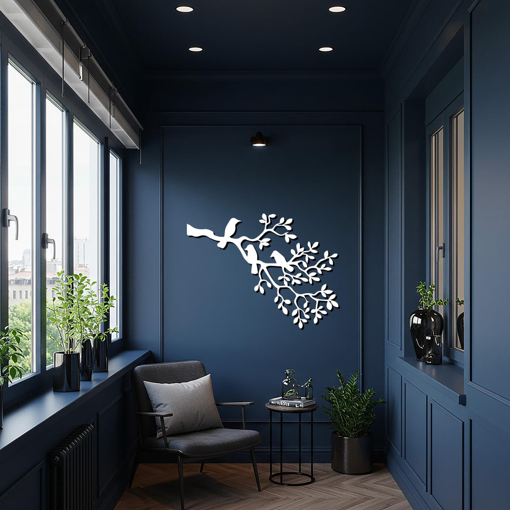 Bird Wall Art, Metal Tree Branch Decor, Modern Gift, Nature Wall Sign, Minimalist Home Decoration, Artistic Metal Wall Sculpture