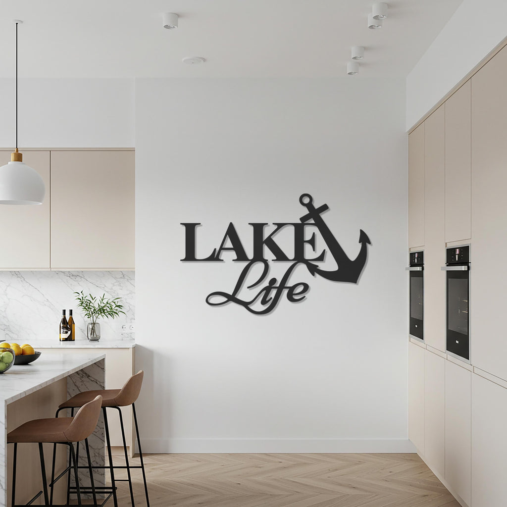 Lake Life Wall Art, Nautical Metal Sign, Anchor Wall Decor, Cabin House Decoration, Rustic Lake Home Gift, Boho Metal Sculpture