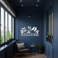 Welcome Sign, Metal Wall Art, Bird Branch Sign, Entryway Wall Decor, Modern Home Accent, Rustic Outdoor Welcome Sign, Nature Inspired Art 3