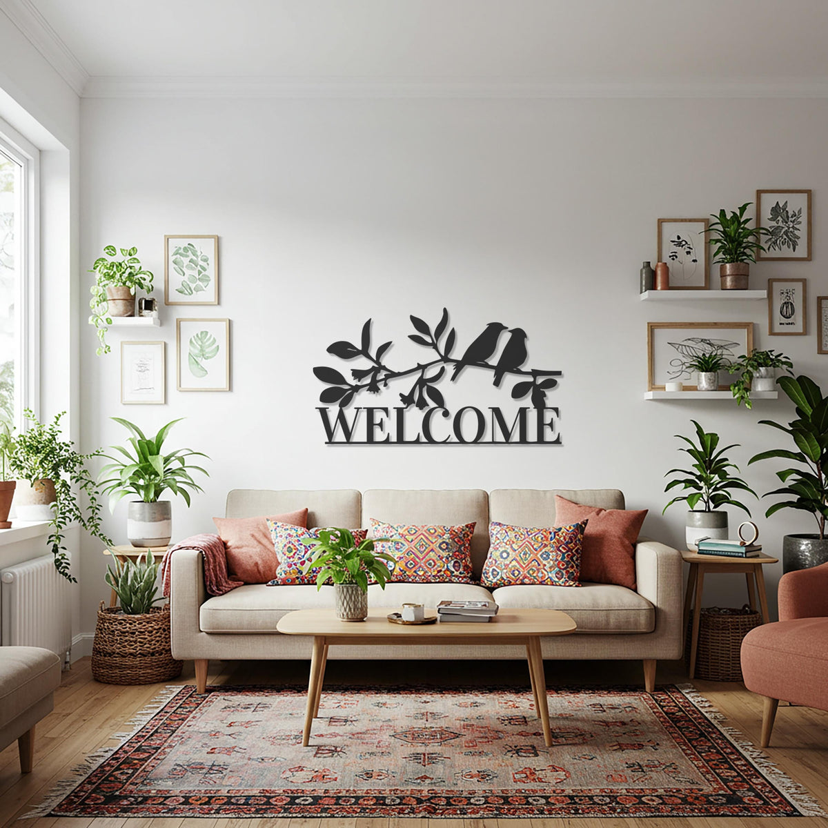 Welcome Sign, Metal Wall Art, Bird Branch Sign, Entryway Wall Decor, Modern Home Accent, Rustic Outdoor Welcome Sign, Nature Inspired Art