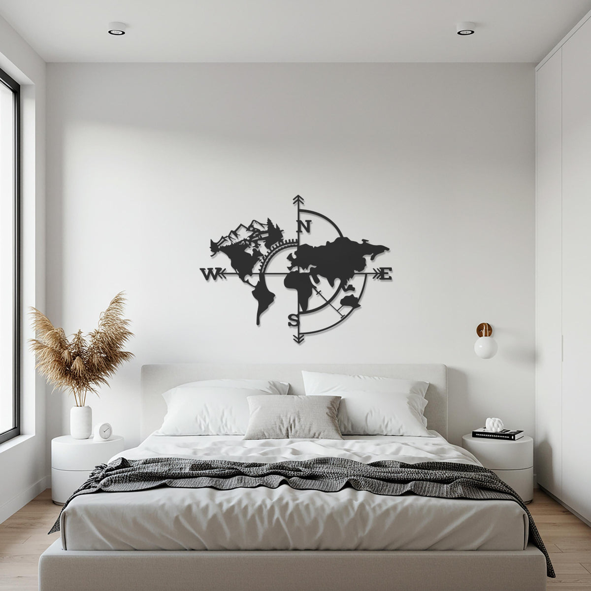 World Map Art, Compass Metal Wall Art, Travel Lover Gift, Modern Home Decor, Adventure Wall Sculpture, Minimalist Gift, World Wall Sign