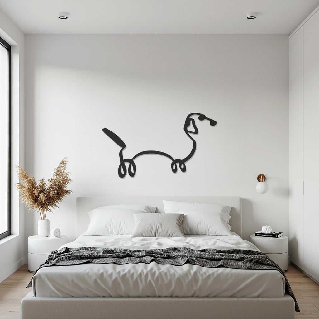 Dachshund Wall Sign, Metal Wall Art, Minimalist Dog Decor, Modern Pet Line Sculpture, Sausage Dog Lover Gift, Contemporary Home Design