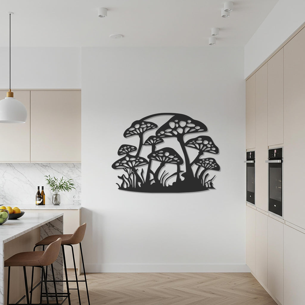 Mushroom Forest Metal Wall Art, Nature Inspired Home Decor, Boho Woodland Sculpture, Fairy Garden Design, Modern Botanical Accent