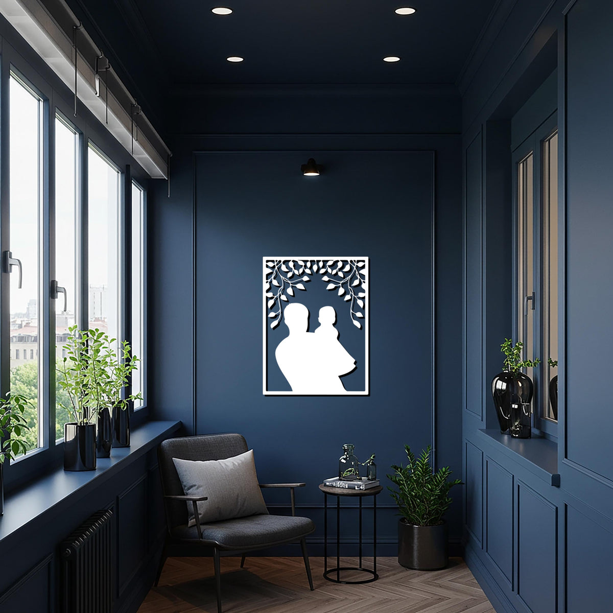 Father and Child Wall Art, Family Silhouette Wall Decor, Father’s Day Gift, Modern Gift, Metal Artwork, Home Interior Accent, Christmas Gift