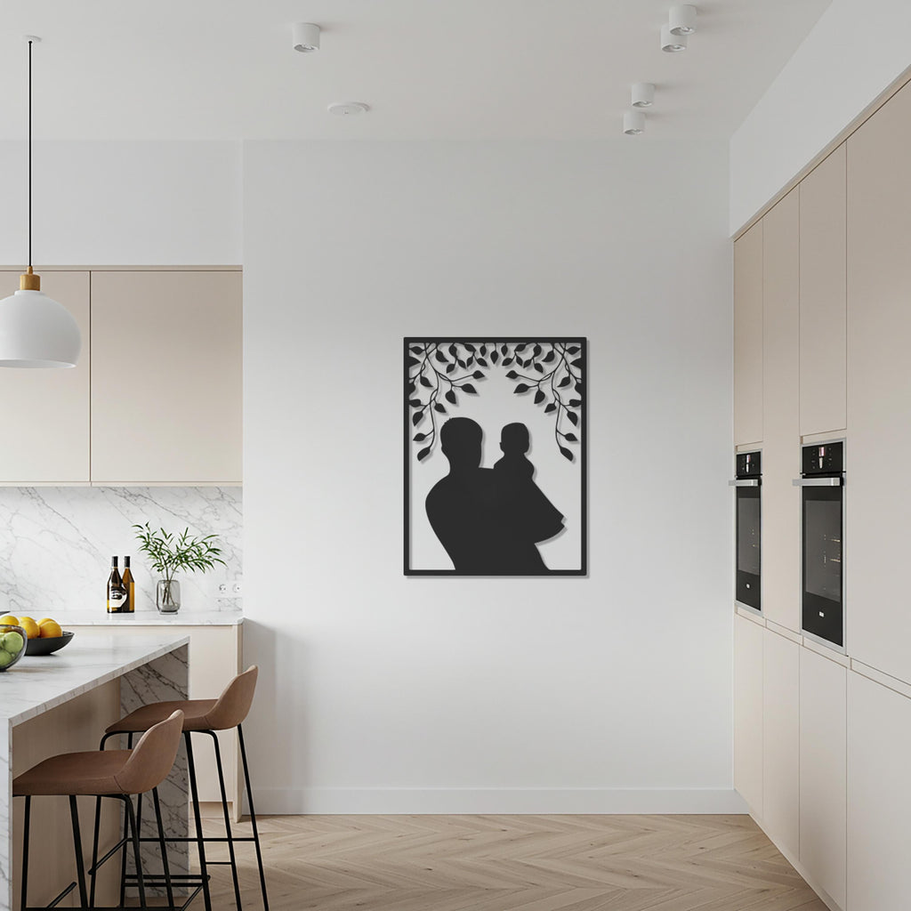 Father and Child Wall Art, Family Silhouette Wall Decor, Father’s Day Gift, Modern Gift, Metal Artwork, Home Interior Accent, Christmas Gift
