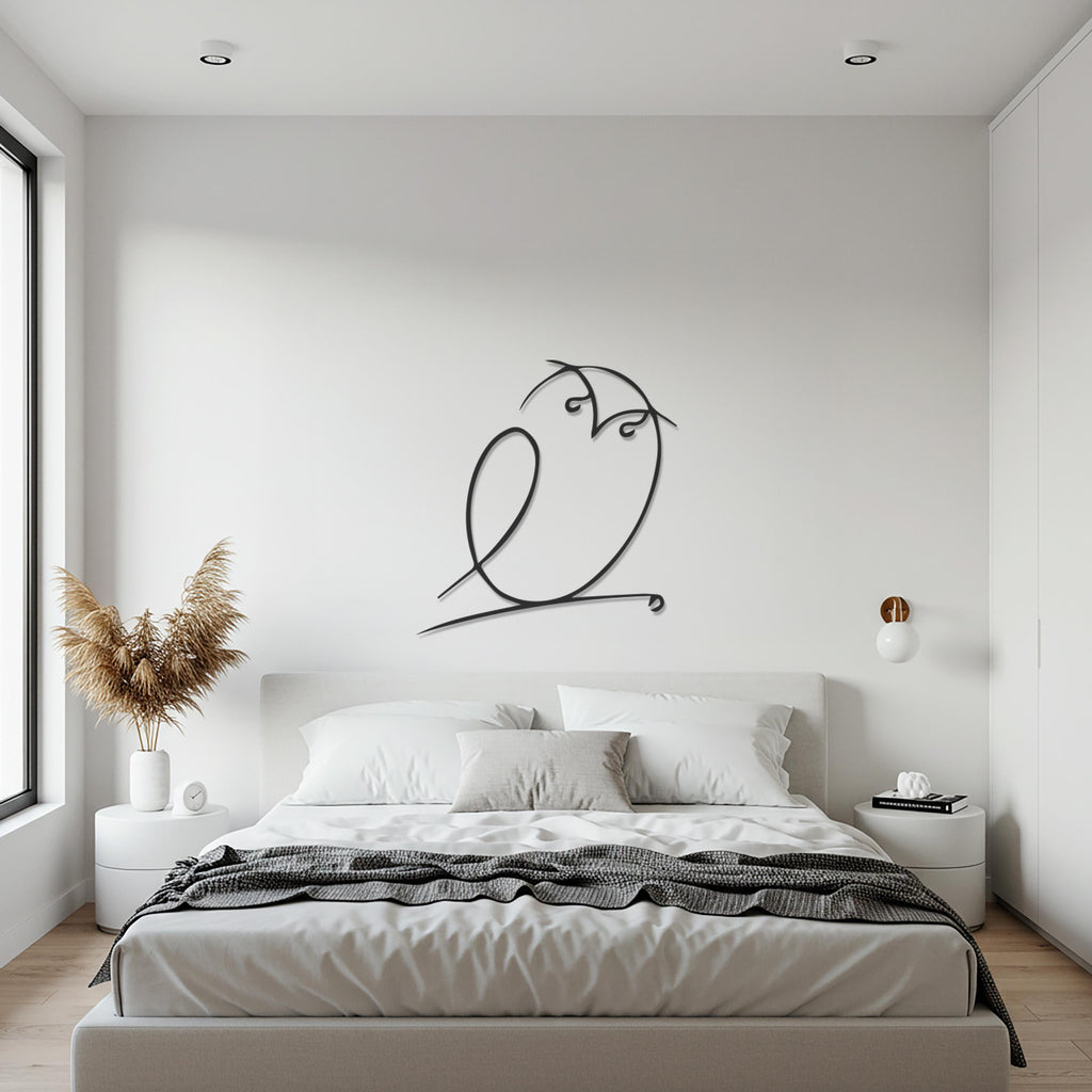 Owl Metal Wall Art, Minimal Line Art Decor, Modern Abstract Bird Sculpture, Wisdom Symbol Home Accent, Elegant Metal Artwork
