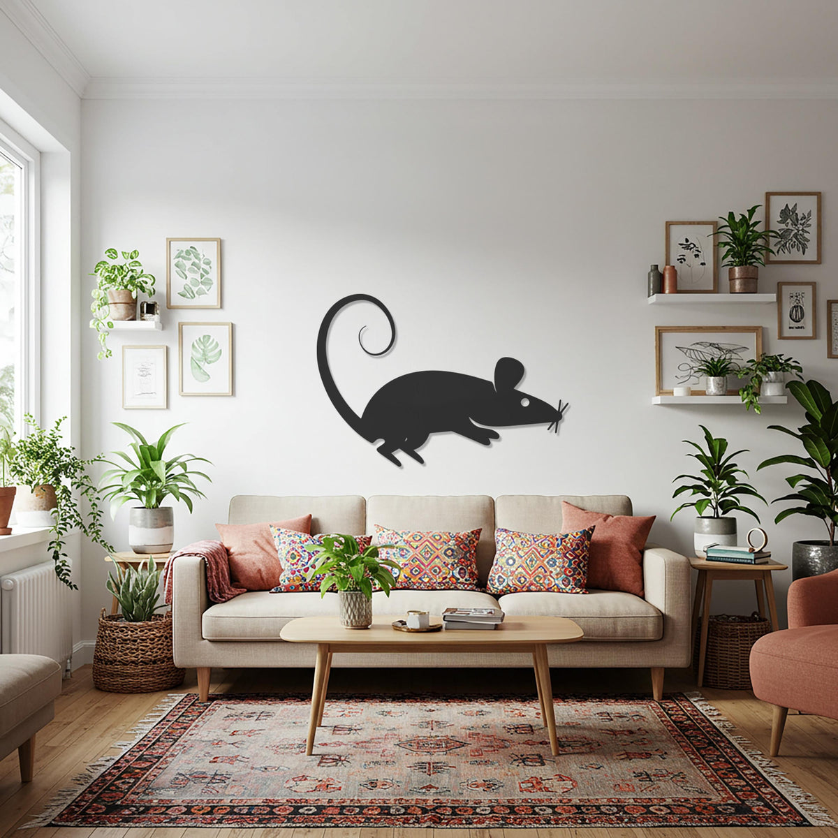Mouse Metal Wall Art, Minimal Animal Silhouette Decor, Modern Rat Wall Sculpture, Playful Metal Artwork, Contemporary Home Accent