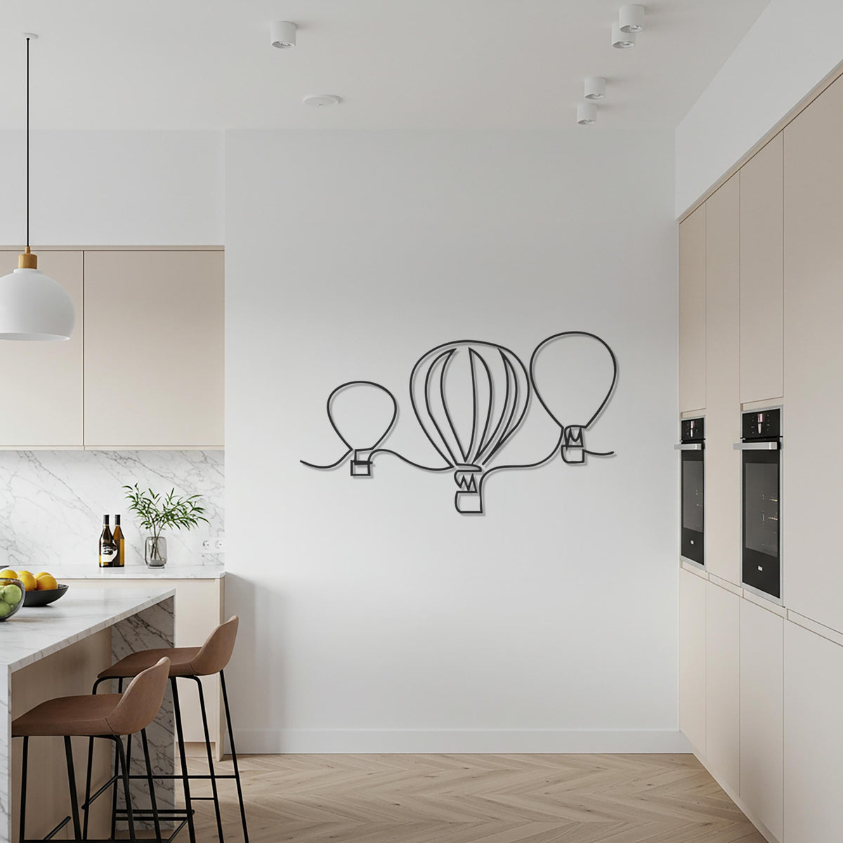 Hot Air Balloon Metal Wall Art, Minimalist Travel Decor, Adventure Wall Hanging, Modern Metal Line Art, Nursery & Living Room Wall Decor