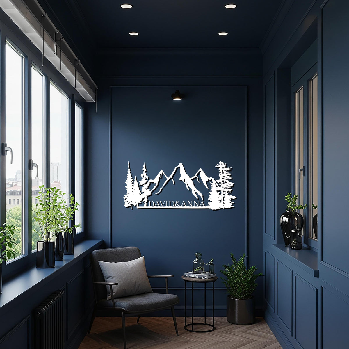 Personalized Mountain Metal Wall Art, Custom Name Outdoor Cabin Decor, Forest Landscape Metal Sign, Rustic Nature Home Wall Hanging
