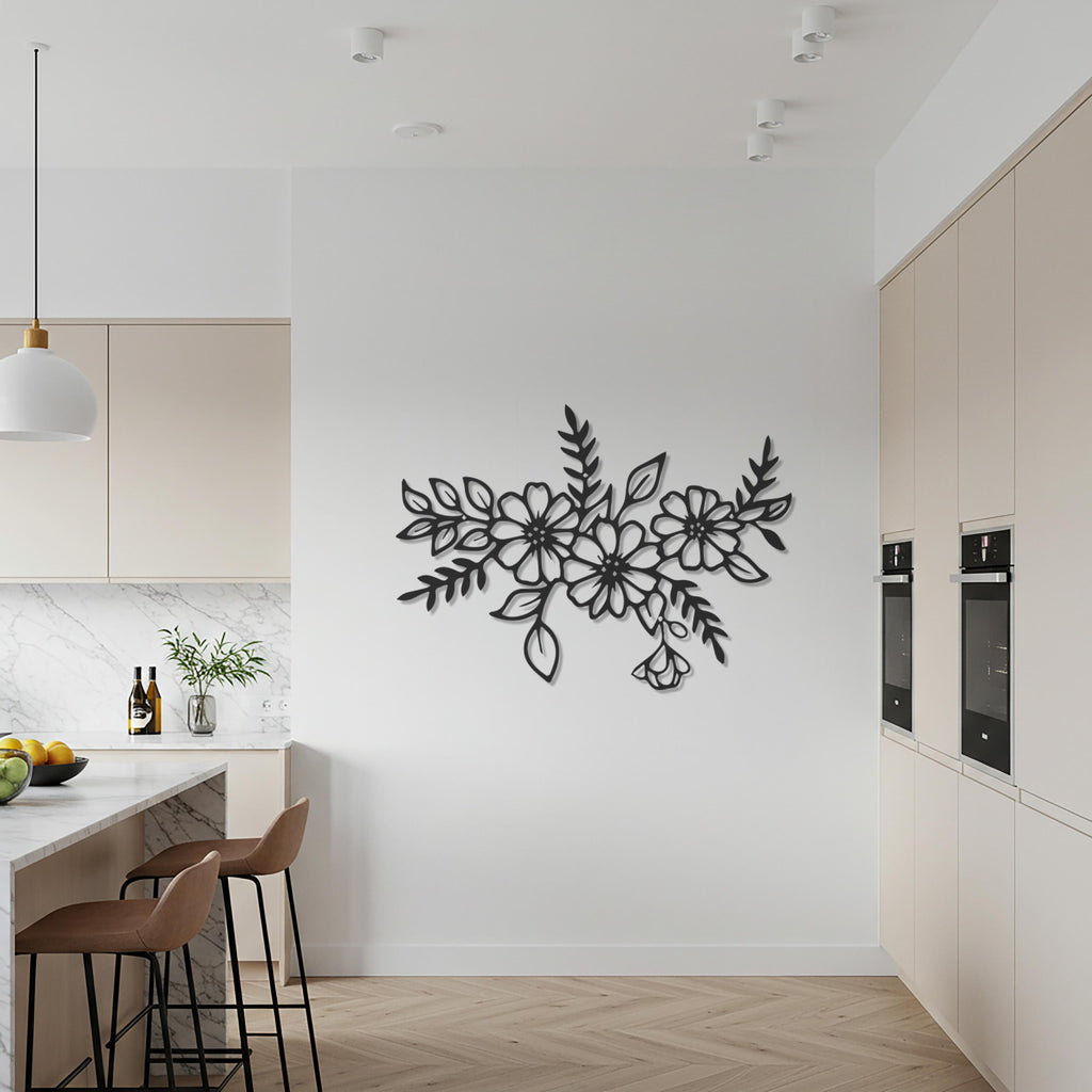 Floral Metal Wall Art, Modern Flower Metal Decor, Botanical Metal Wall Hanging, Elegant Metal Flower Arrangement, Home Living Room Accent