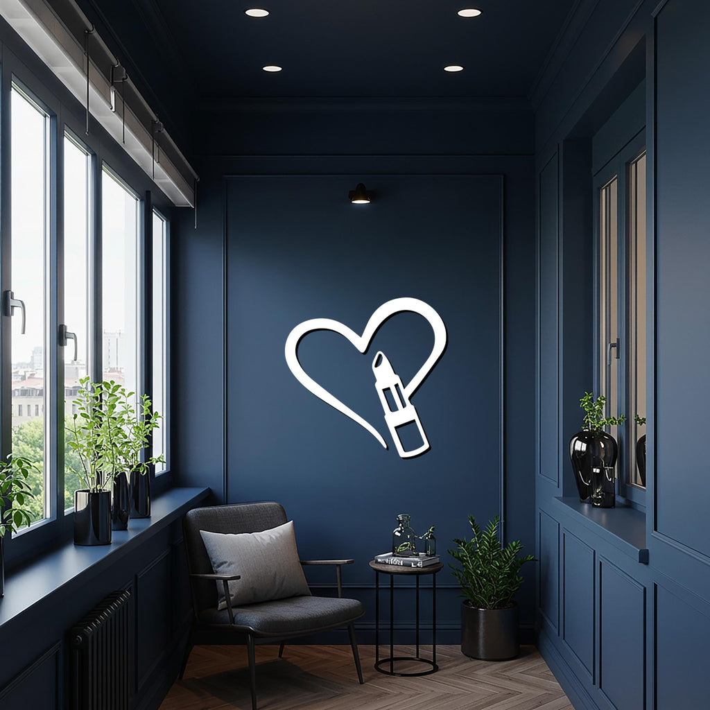Heart Wall Art, Lipstick Metal Wall Art, Makeup Lover Decor, Beauty Salon Wall Hanging, Vanity Room Decoration, Gift for Makeup Artists