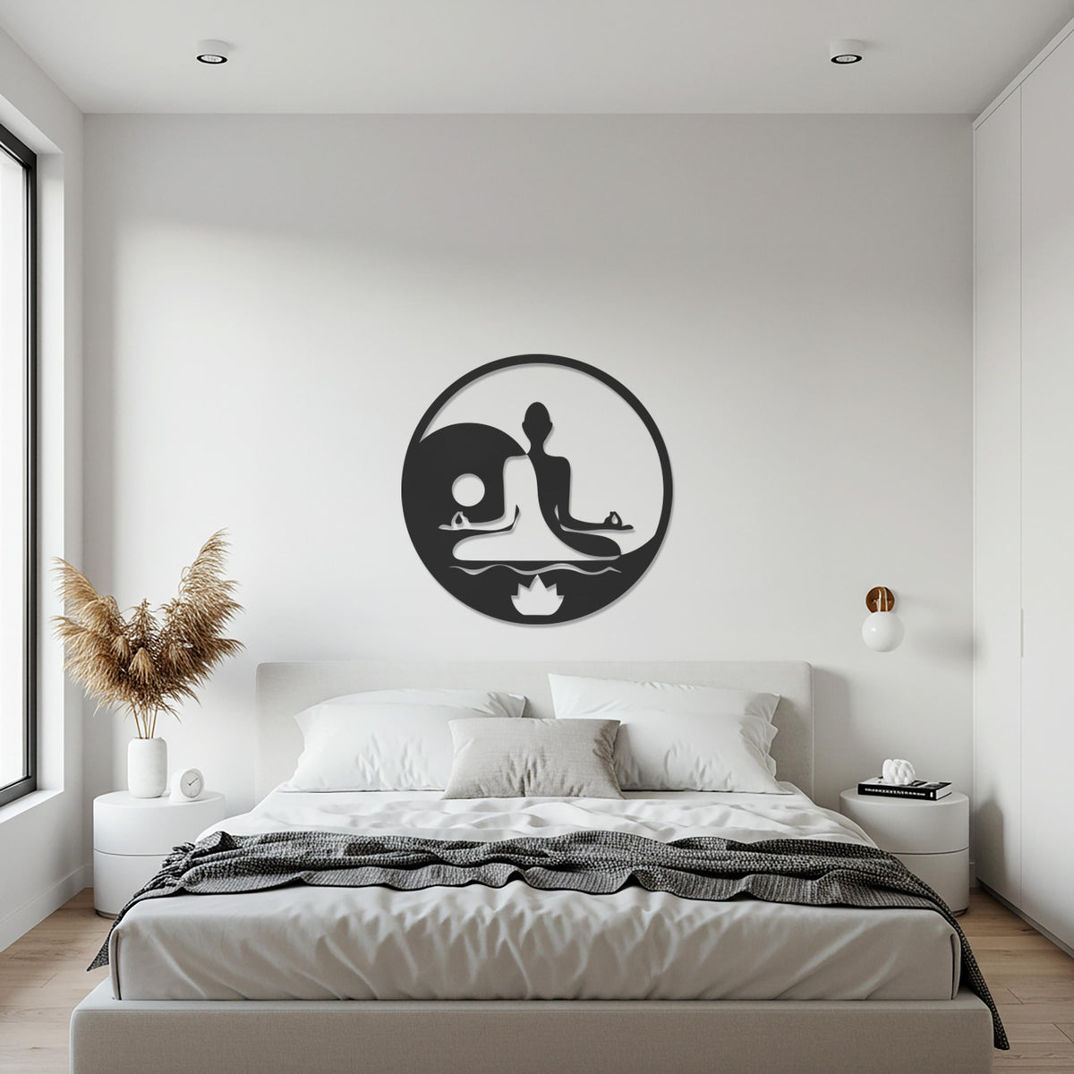 Yoga Meditation Yin Yang Metal Wall Art – Zen Decor, Spiritual Wall Hanging, Yoga Studio Decor, Mindfulness Gift, Metal Silhouette Art
